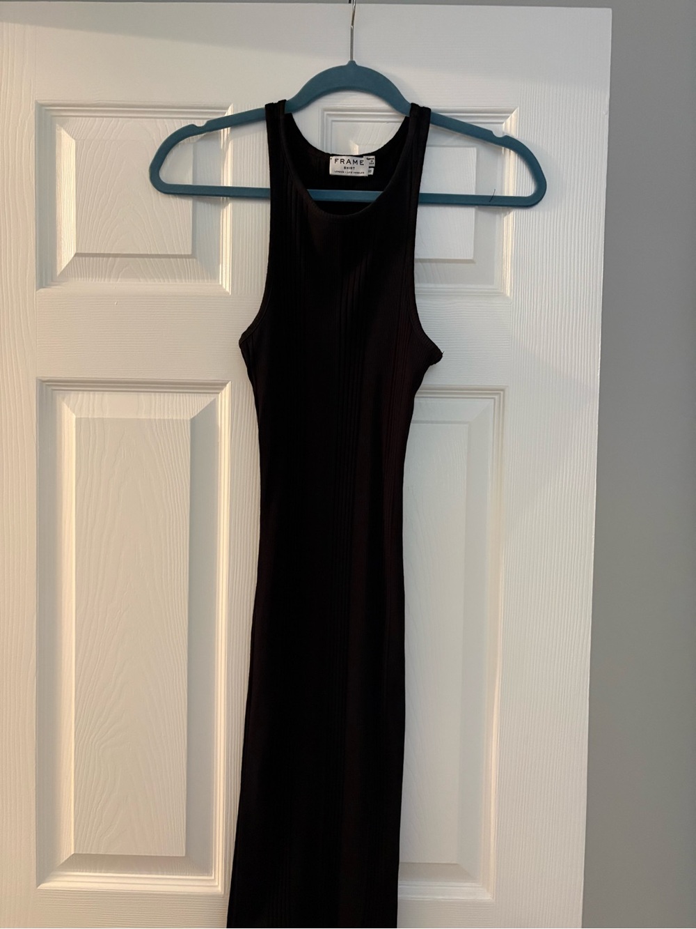 FRAME denim black ribbed racer back mini dress